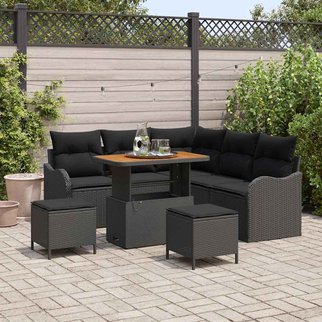 Garden Sofa Set with Cushion 8 pcs Black 90 x 55 x 71 cm