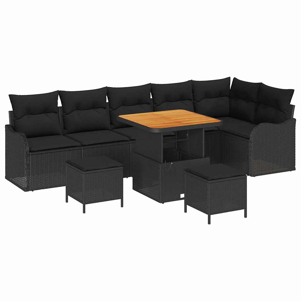 Garden Sofa Set with Cushion 9 pcs Black 80 x 80 x 71 cm