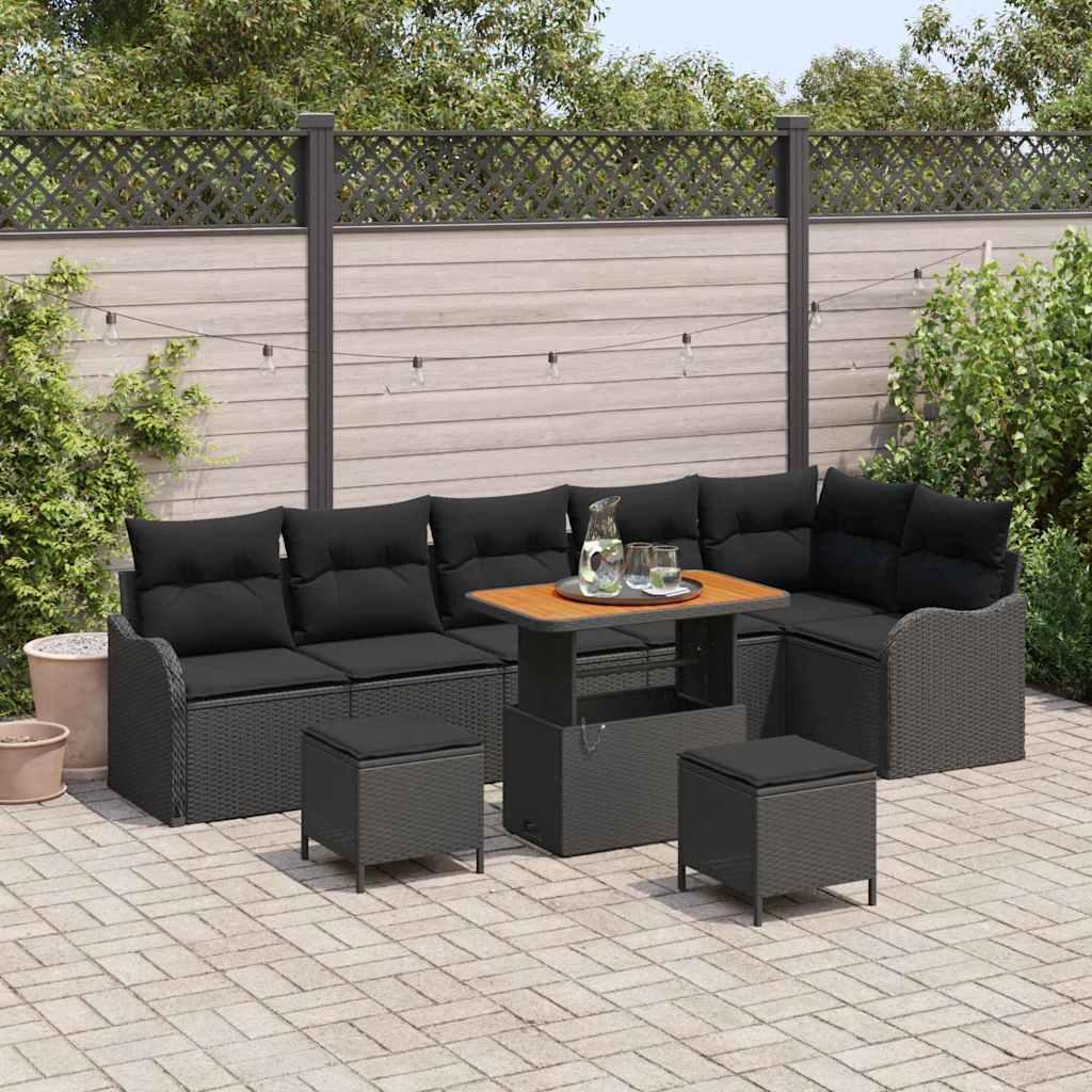 Garden Sofa Set with Cushion 9 pcs Black 90 x 55 x 71 cm
