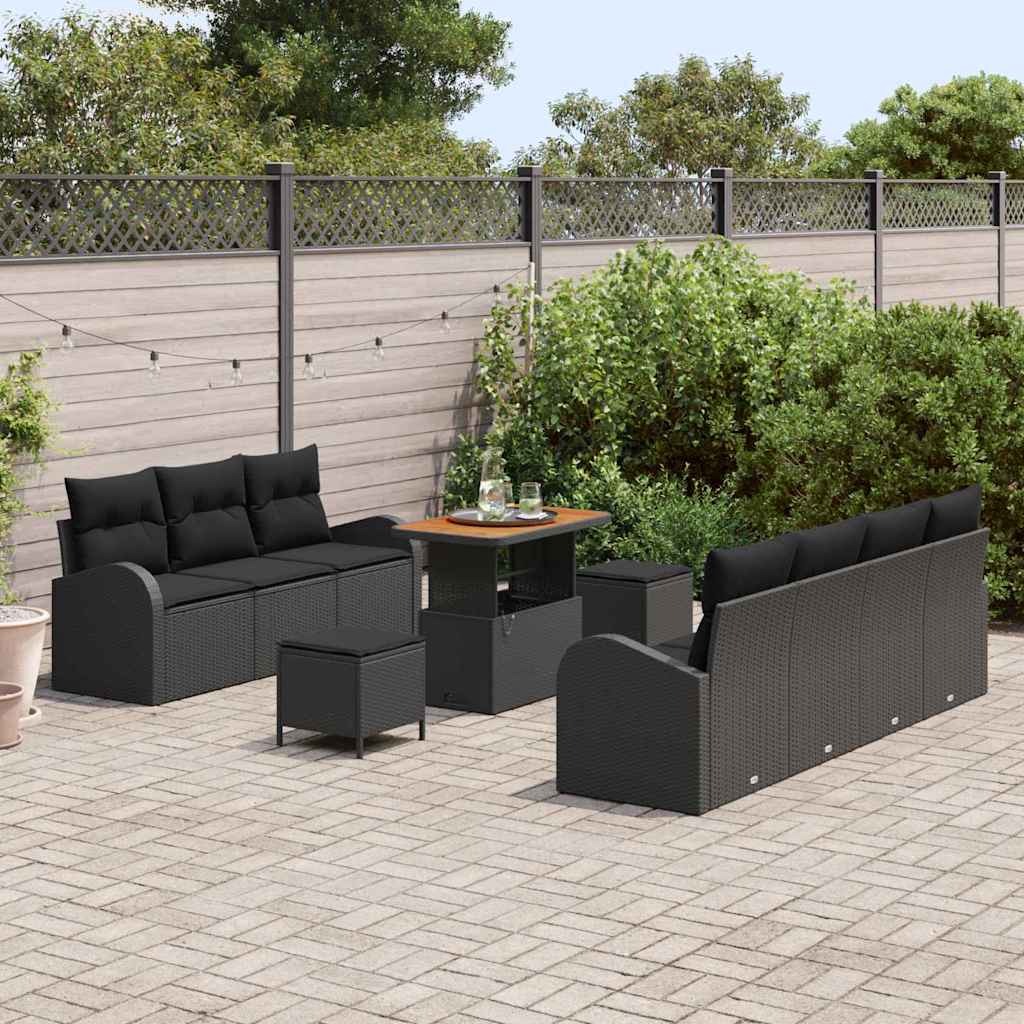 Garden Sofa Set with Cushion 10 pcs Black 90 x 55 x 71 cm