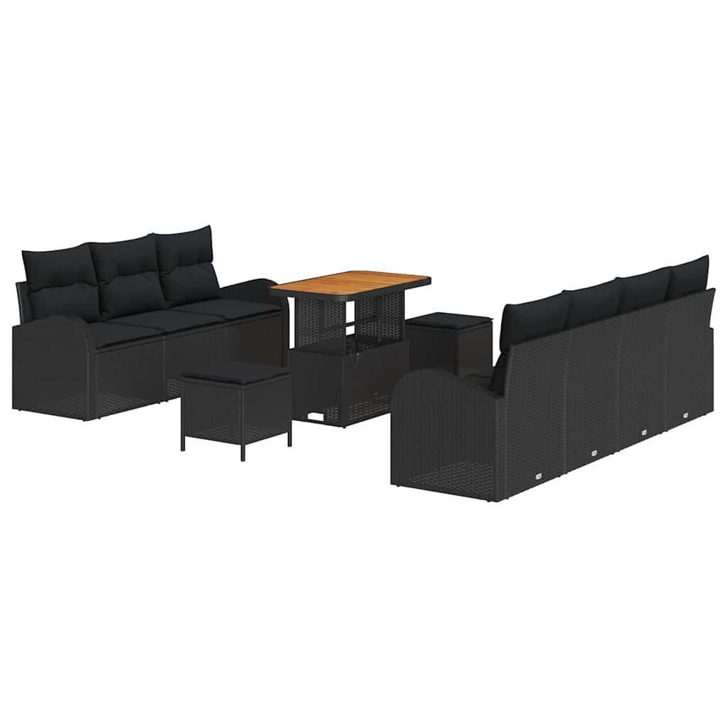 Garden Sofa Set with Cushion 10 pcs Black 90 x 55 x 71 cm