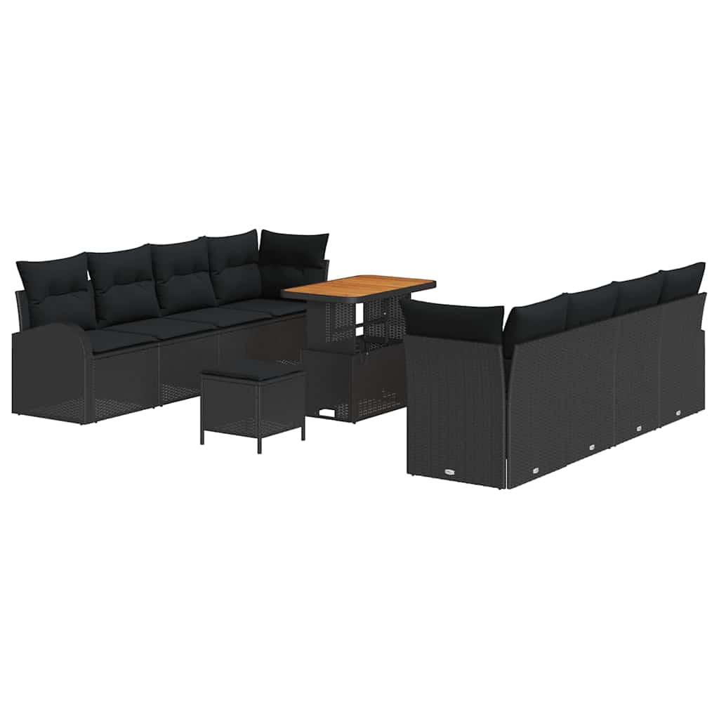 Garden Sofa Set with Cushion 11 pcs Black 90 x 55 x 71 cm