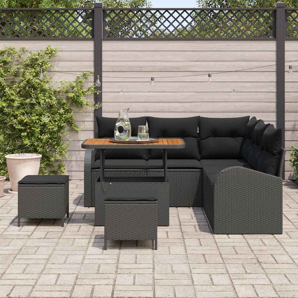 Garden Sofa Set with Cushion with Storage 8 pcs Black