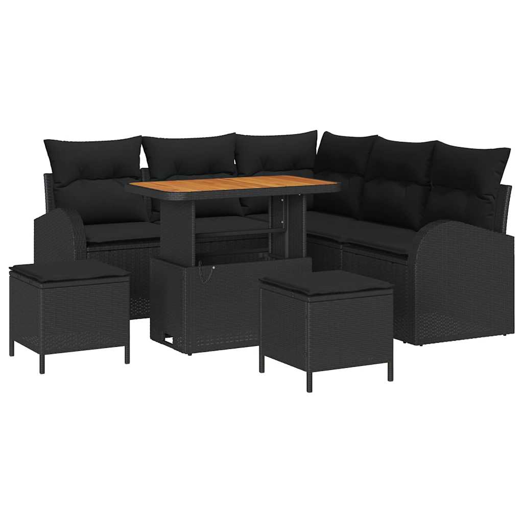 Garden Sofa Set with Cushion 8 pcs Black 90 x 55 x 71 cm
