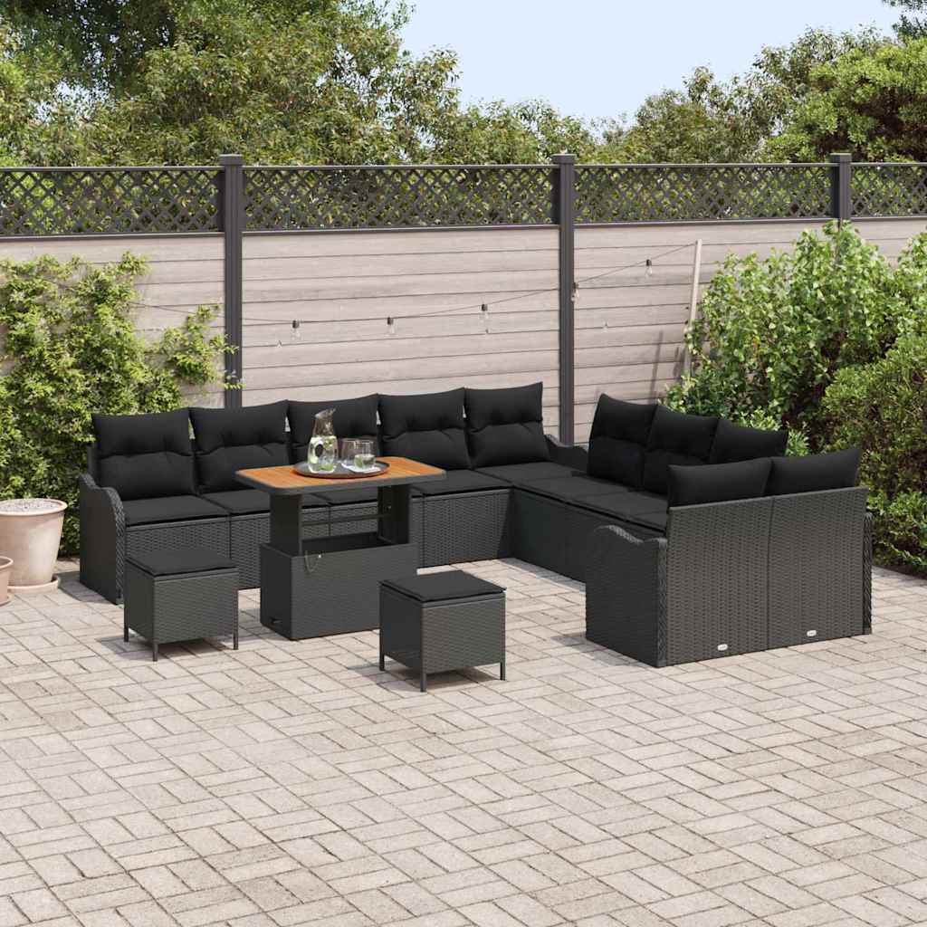 Garden Sofa Set with Cushion with Storage 13 pcs Black