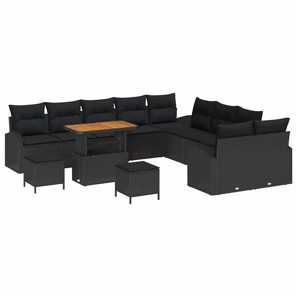Garden Sofa Set with Cushion 13 pcs Black 90 x 55 x 71 cm