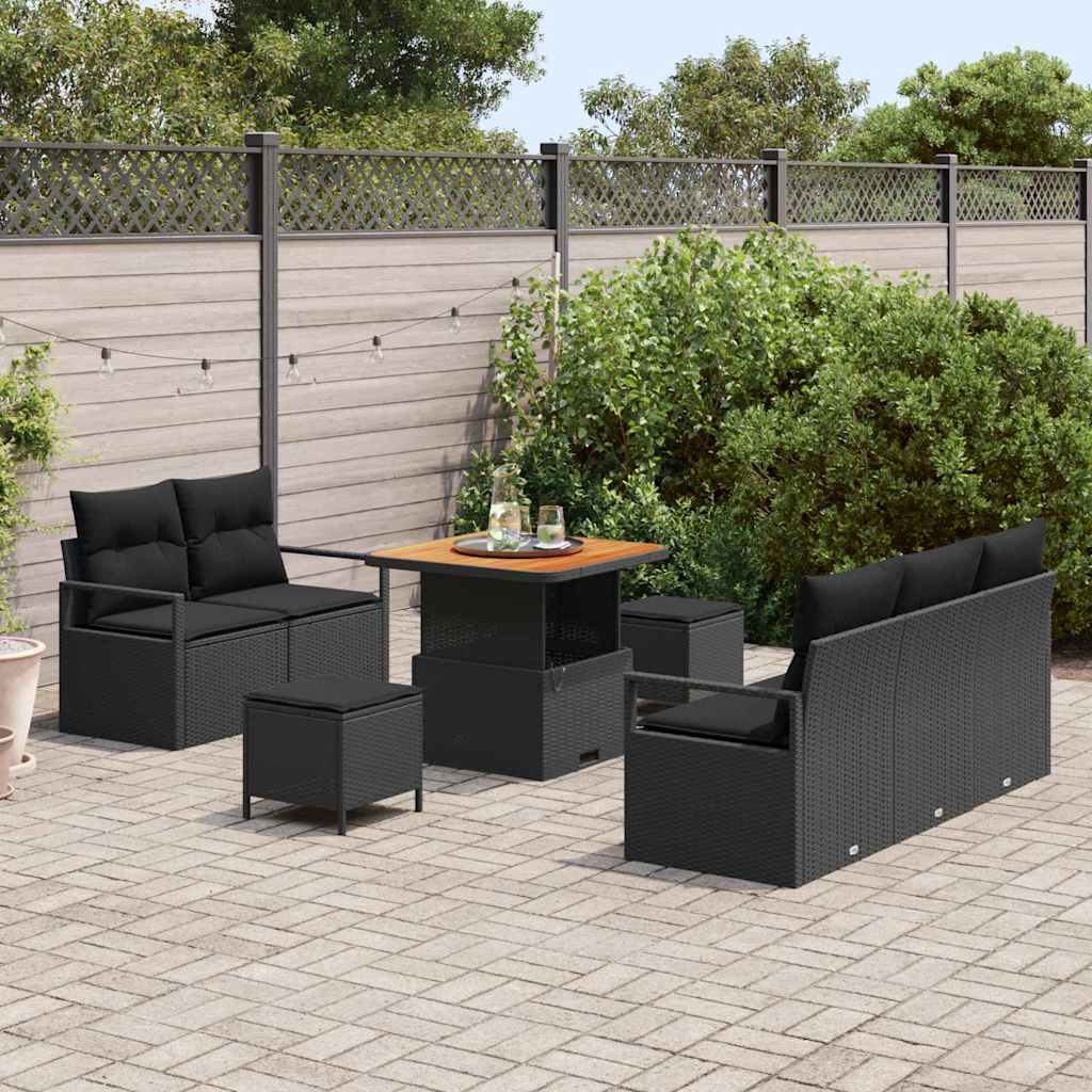 Garden Sofa Set with Cushion 8 pcs Black 80 x 80 x 71 cm