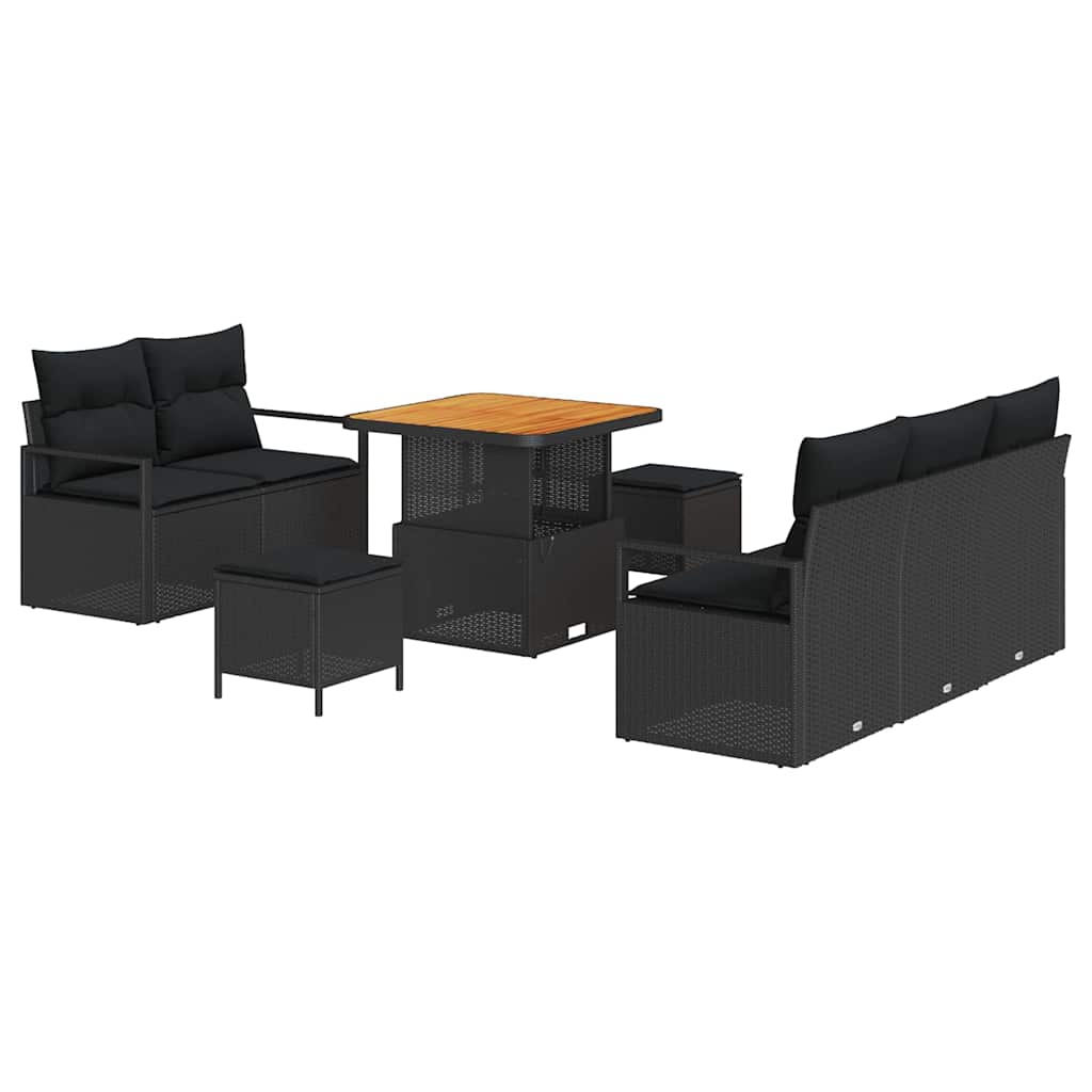 Garden Sofa Set with Cushion 8 pcs Black 80 x 80 x 71 cm