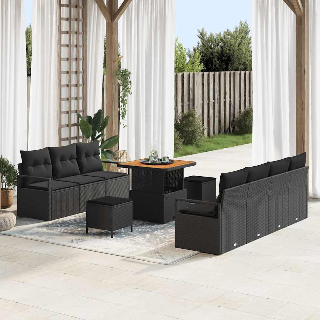 Garden Sofa Set with Cushion 10 pcs Black 80 x 80 x 71 cm