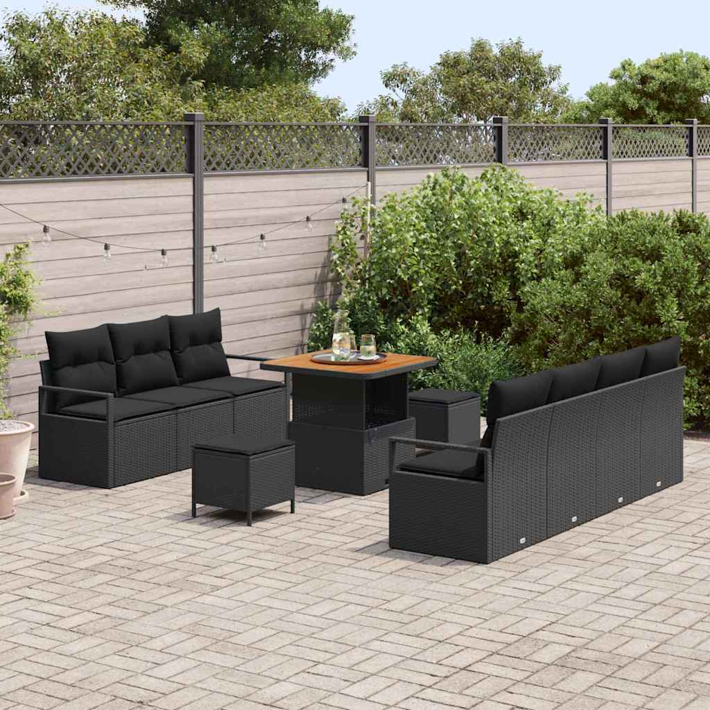 Garden Sofa Set with Cushion 10 pcs Black 80 x 80 x 71 cm