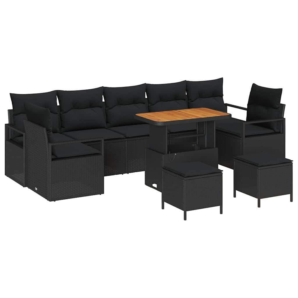 Garden Sofa Set with Cushion 10 pcs Black 90 x 55 x 71 cm
