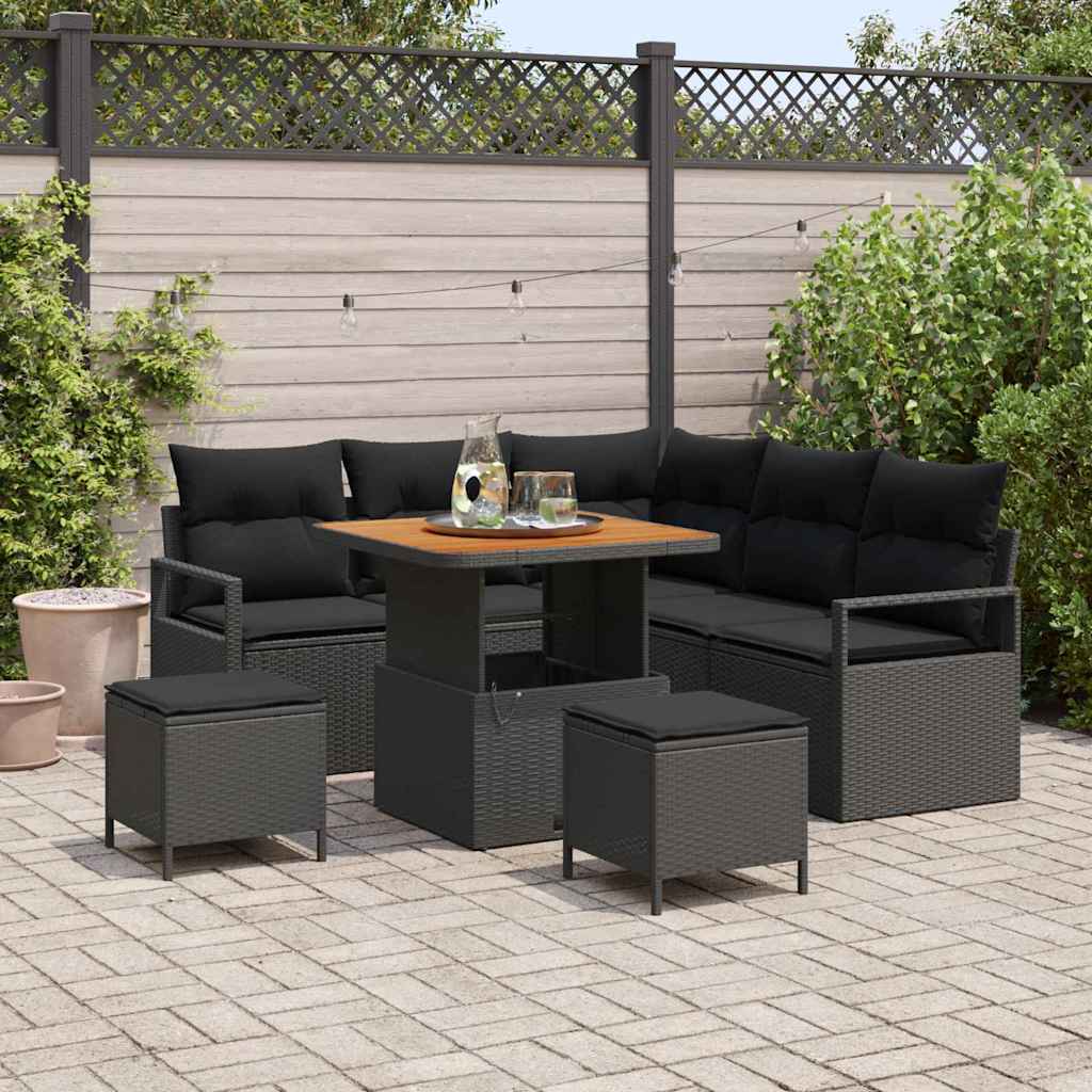 Garden Sofa Set with Cushion 8 pcs Black 80 x 80 x 71 cm
