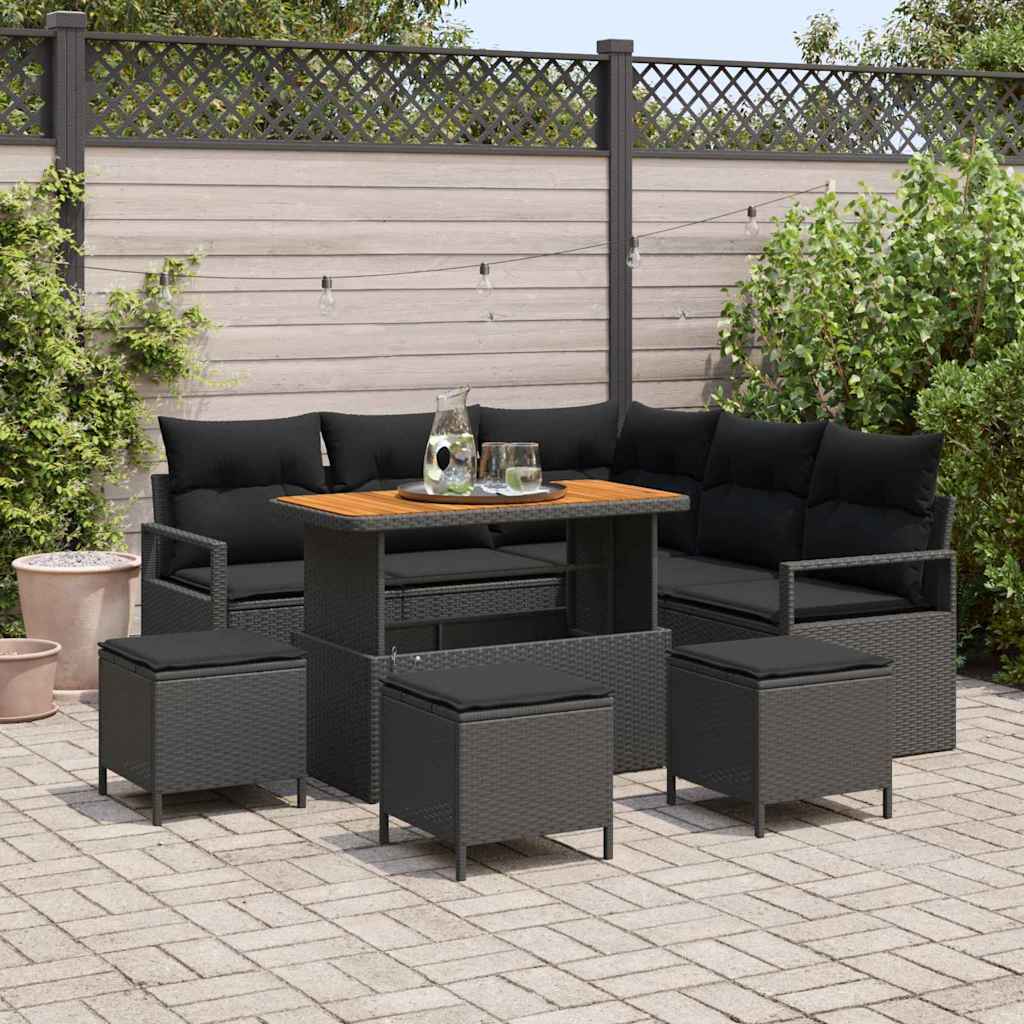 Garden Sofa Set with Cushion 9 pcs Black 110 x 55 x 71 cm