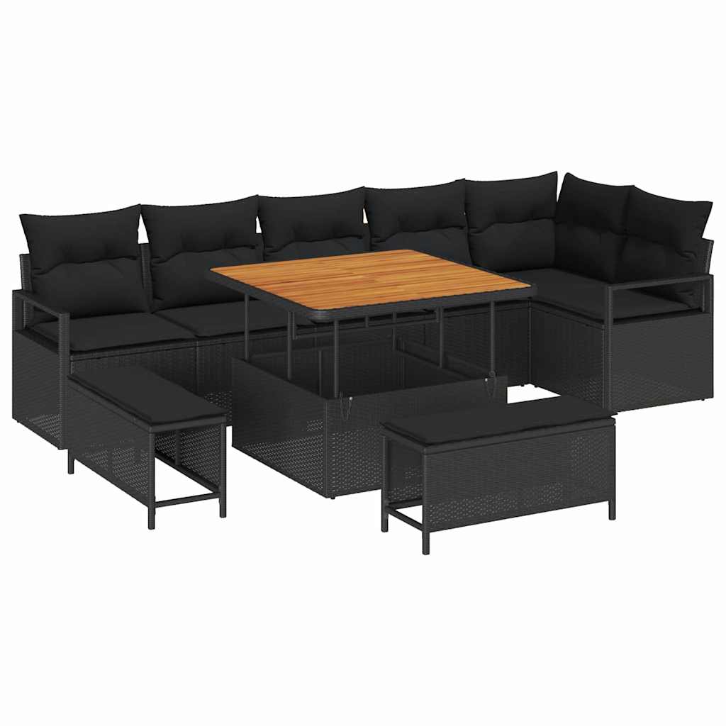 Garden Sofa Set with Cushion 9 pcs Black 100 x 100 x 71 cm