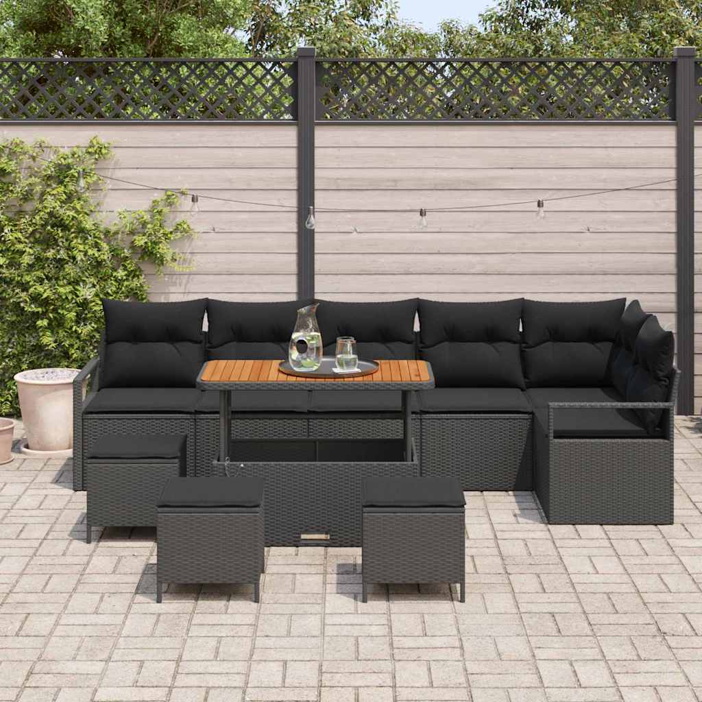 Garden Sofa Set with Cushion 10 pcs Black 110 x 55 x 71 cm