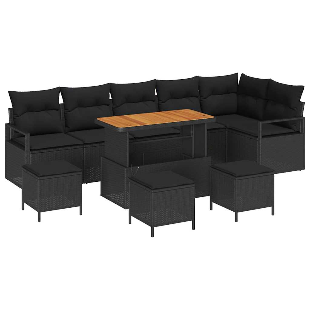 Garden Sofa Set with Cushion 10 pcs Black 110 x 55 x 71 cm