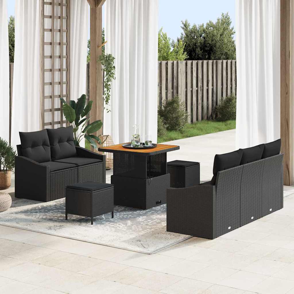Garden Sofa Set with Cushion 8 pcs Black 80 x 80 x 71 cm