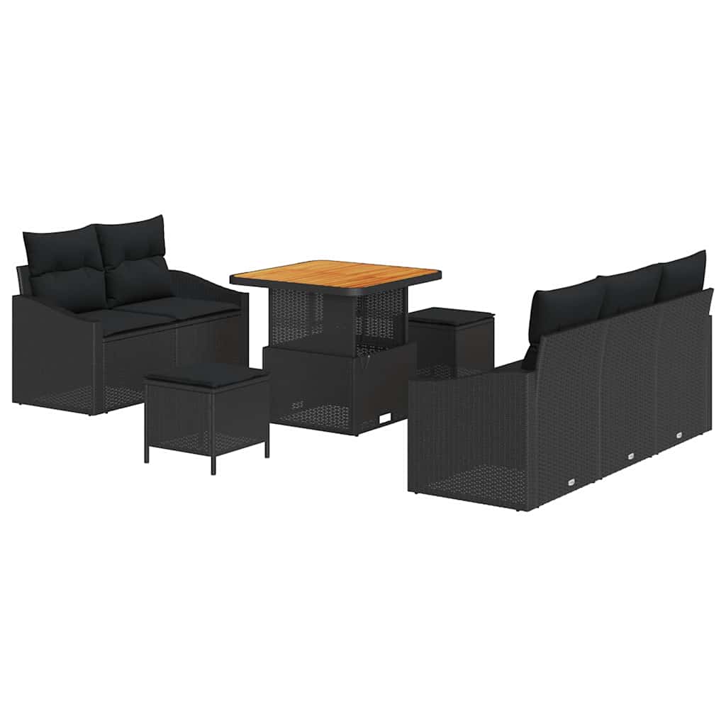 Garden Sofa Set with Cushion 8 pcs Black 80 x 80 x 71 cm