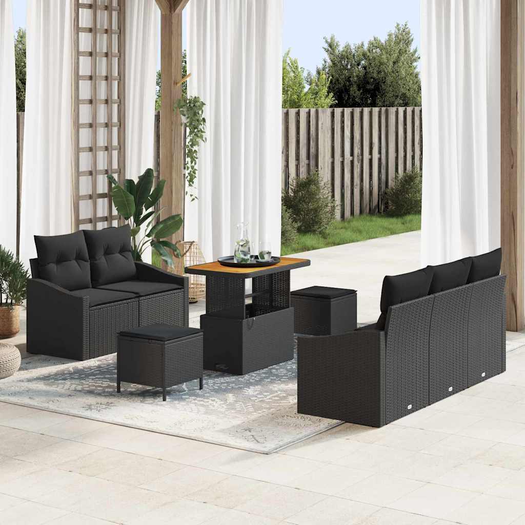 Garden Sofa Set with Cushion with Storage 8 pcs Black