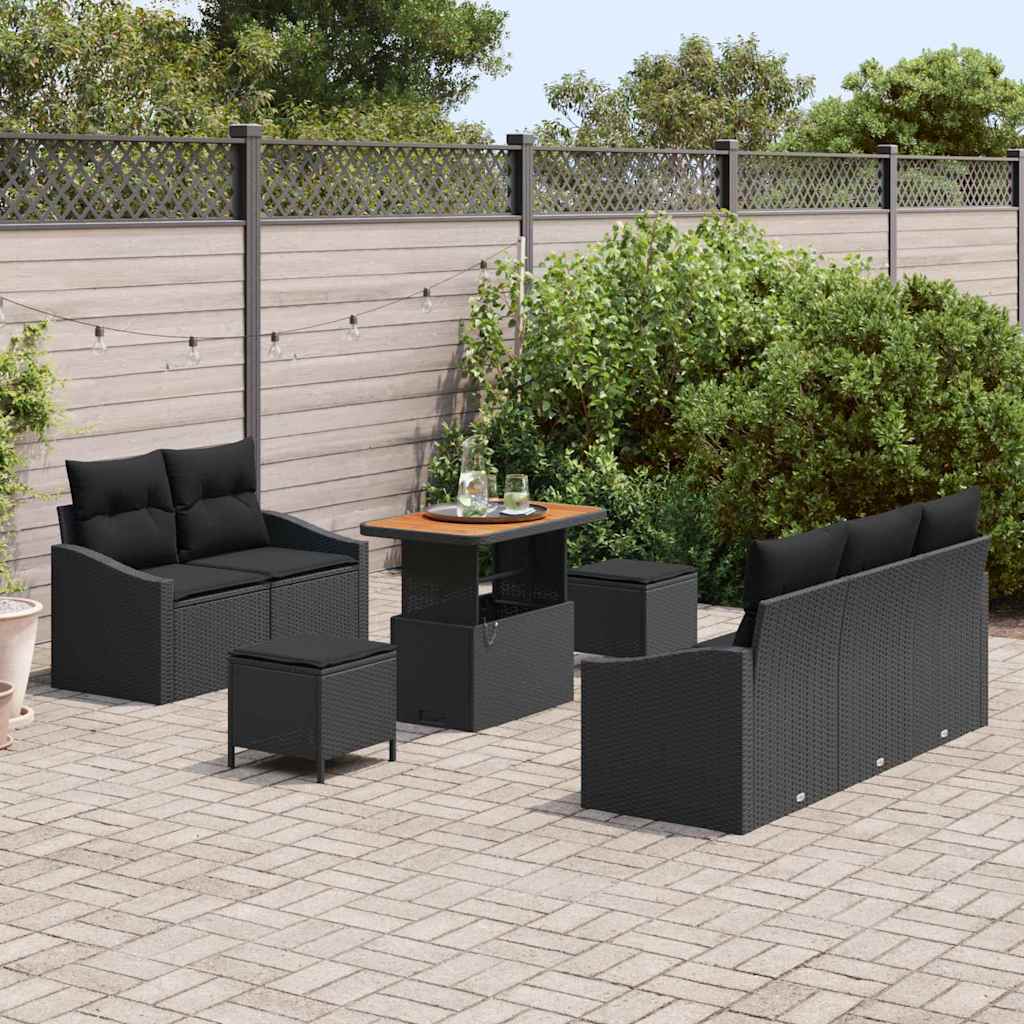 Garden Sofa Set with Cushion 8 pcs Black 90 x 55 x 71 cm