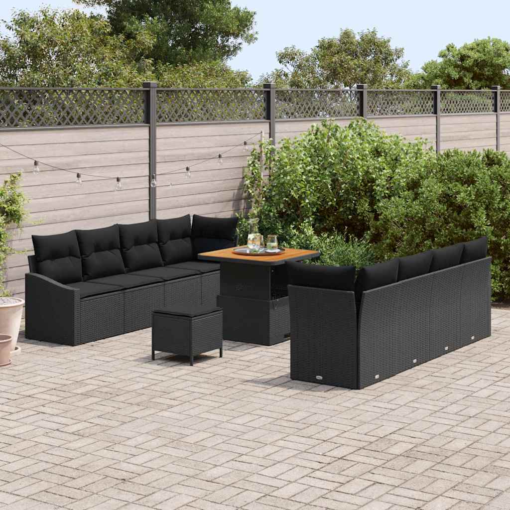 Garden Sofa Set with Cushion 11 pcs Black 80 x 80 x 71 cm