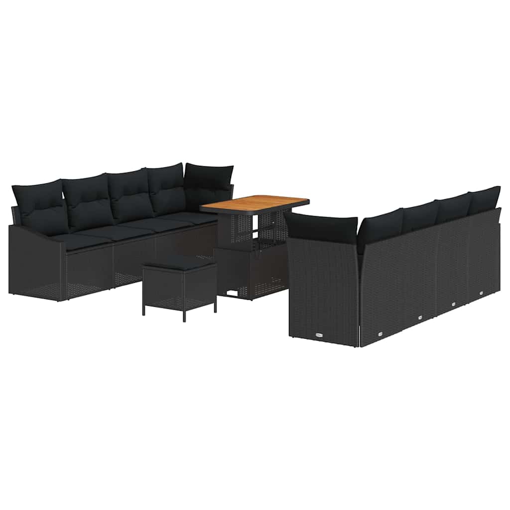 Garden Sofa Set with Cushion 11 pcs Black 90 x 55 x 71 cm