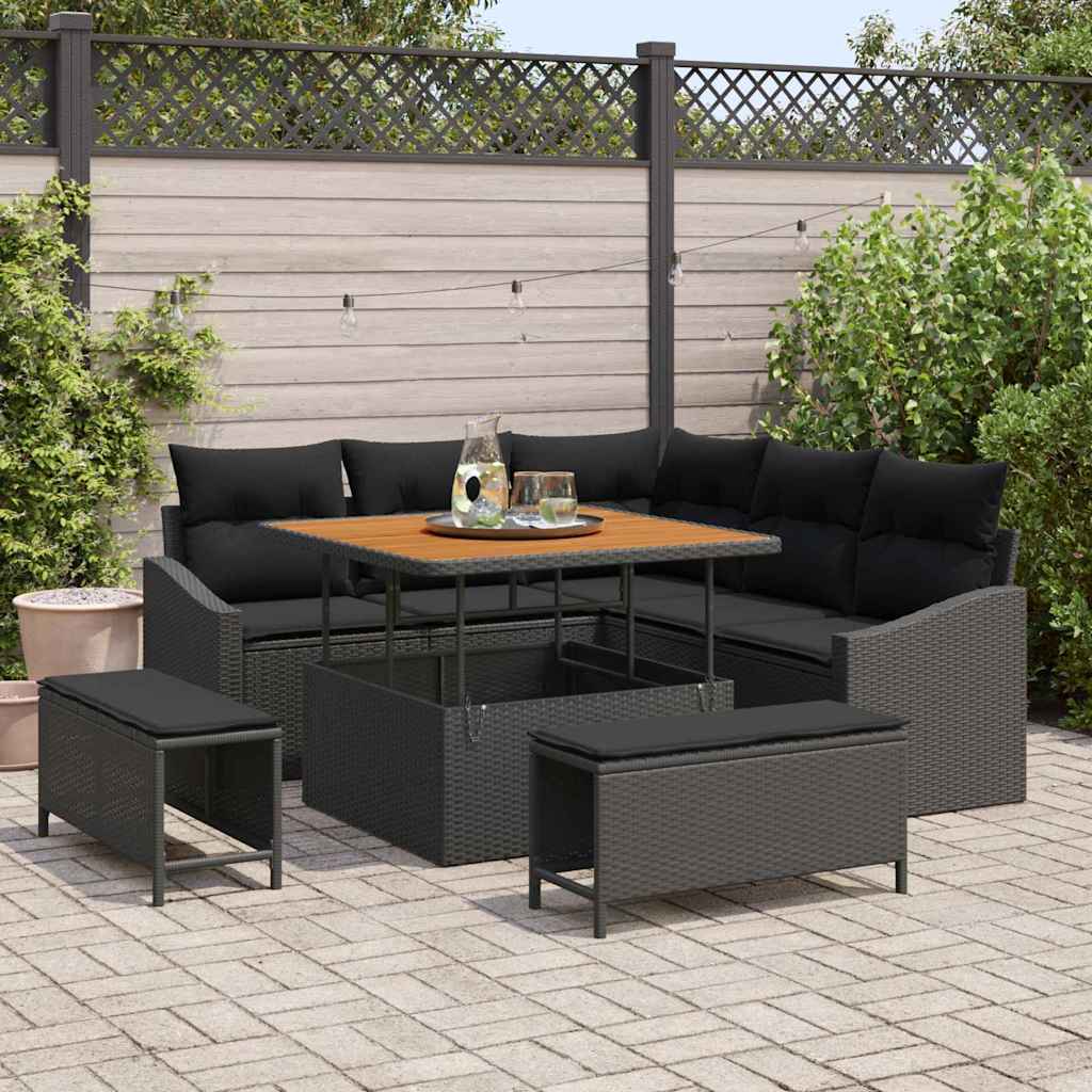 Garden Sofa Set with Cushion with Storage 8 pcs Black