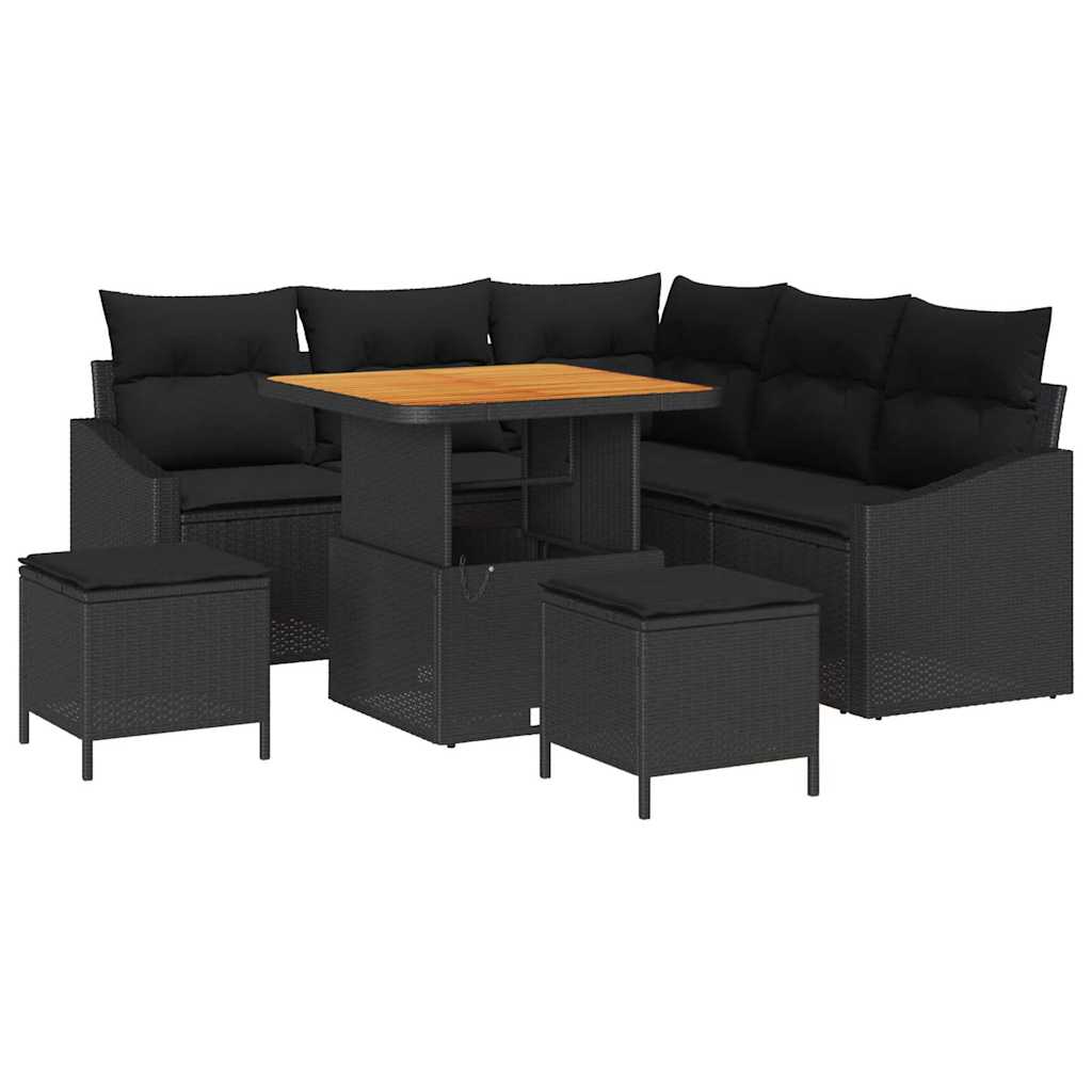 Garden Sofa Set with Cushion 8 pcs Black 80 x 80 x 71 cm