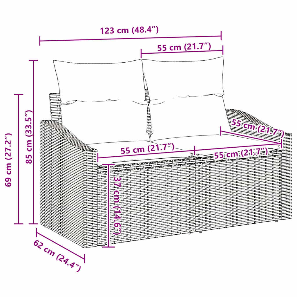 Garden Sofa Set with Cushion 8 pcs Black 90 x 55 x 71 cm