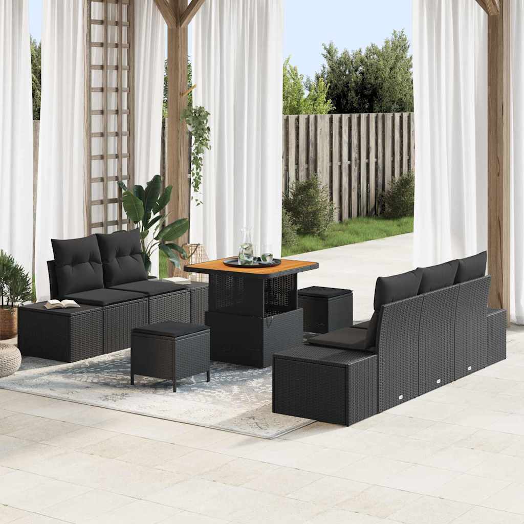 Garden Sofa Set 8 pcs Black Poly Rattan and Powder-Coated Steel