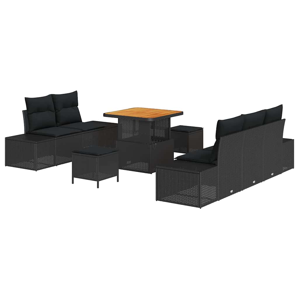 Garden Sofa Set 8 pcs Black Poly Rattan and Powder-Coated Steel