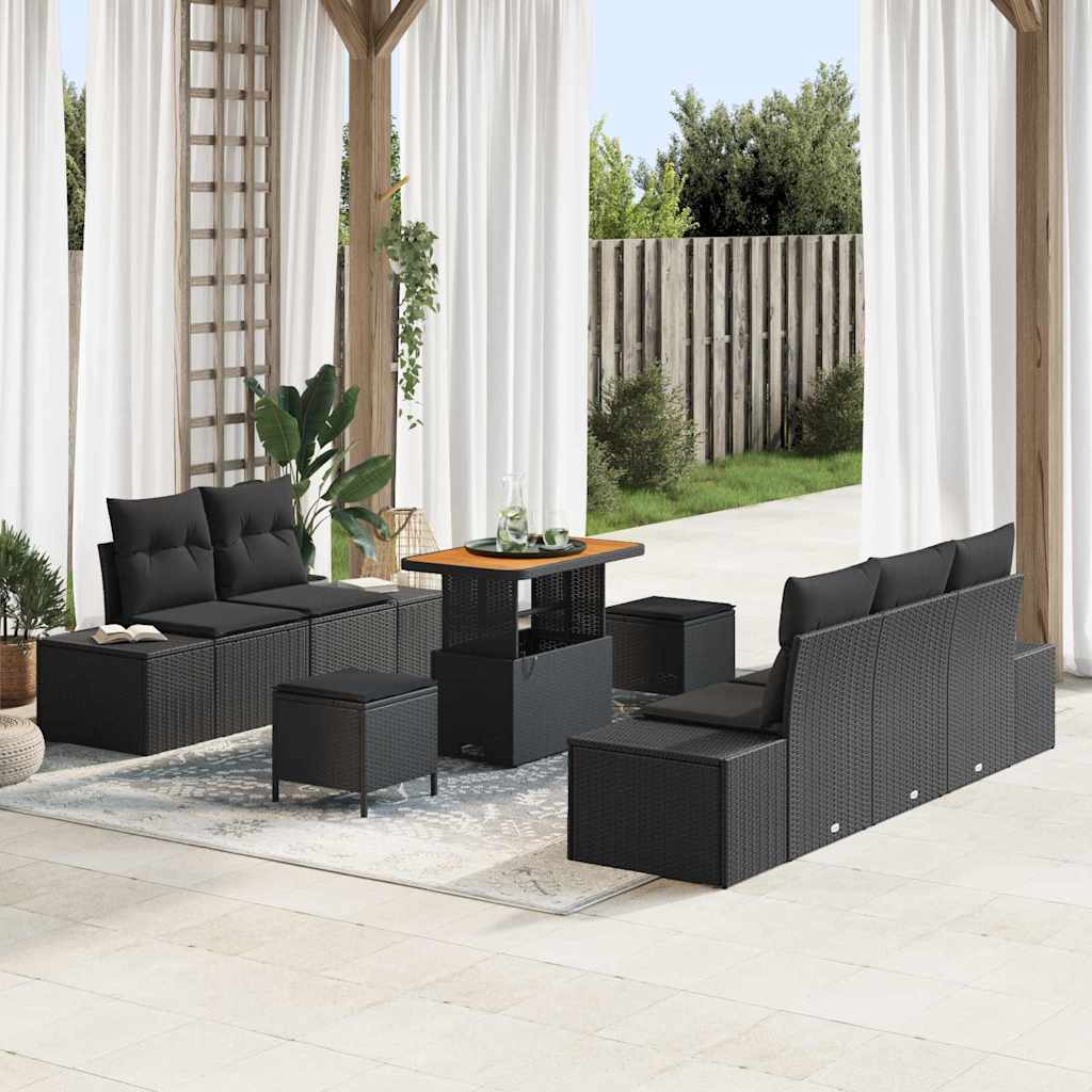 Garden Sofa Set with Cushion 8 pcs Black 90 x 55 x 71 cm