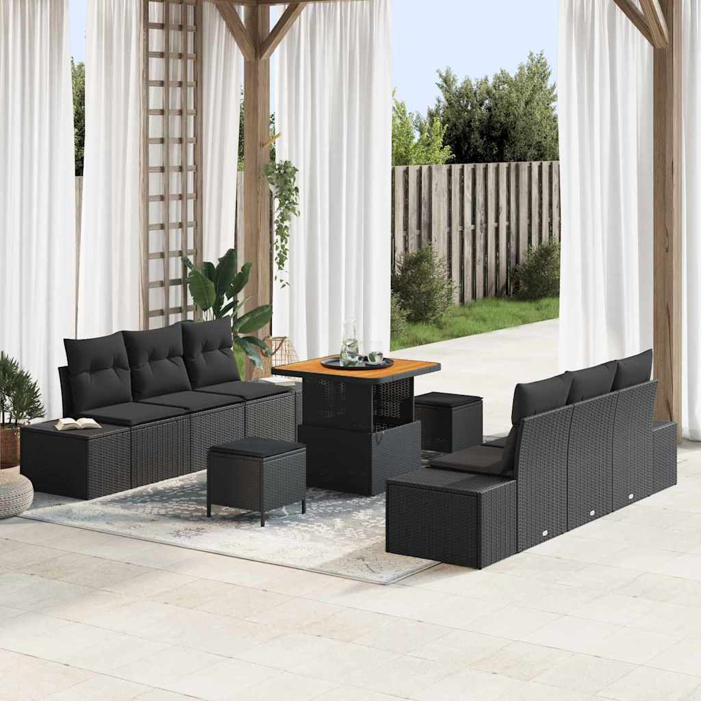 Garden Sofa Set with Cushion 9 pcs Black 80 x 80 x 71 cm