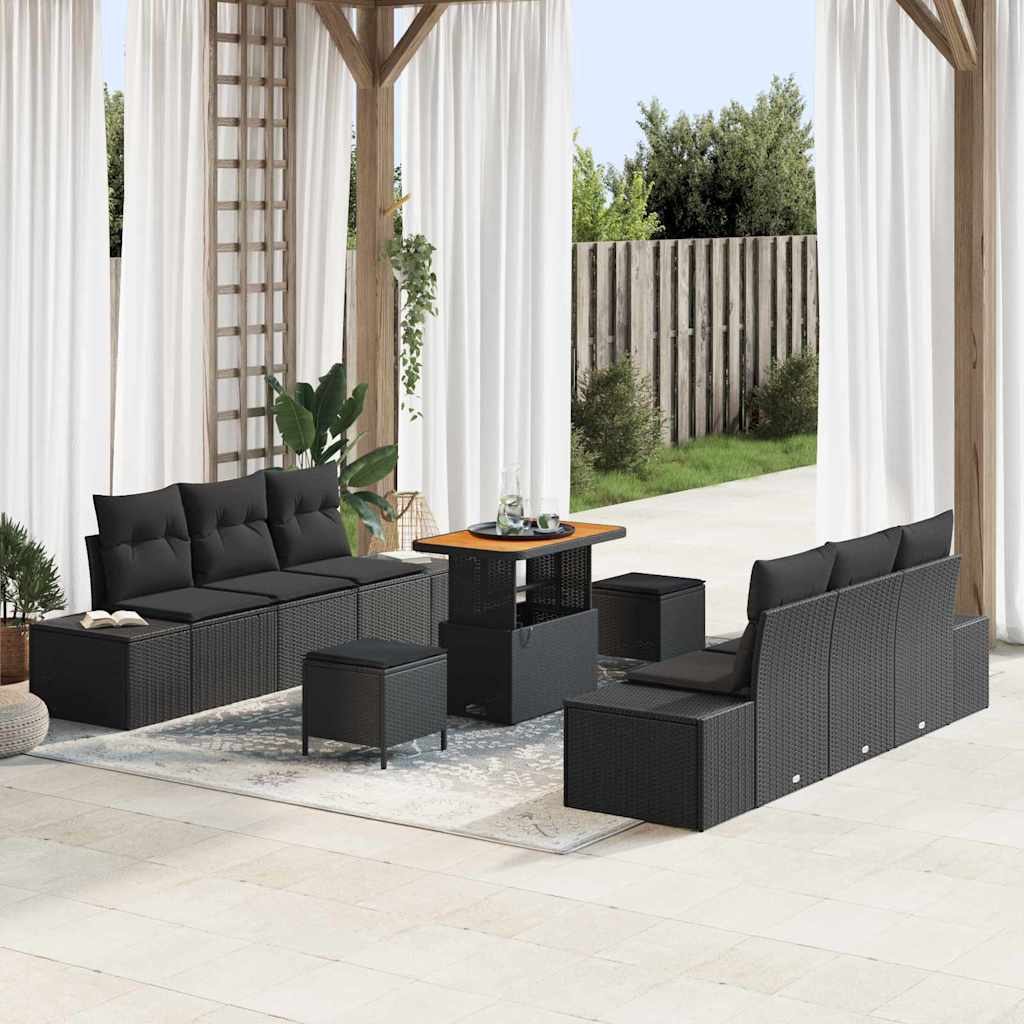 Garden Sofa Set with Cushion 9 pcs Black 90 x 55 x 71 cm
