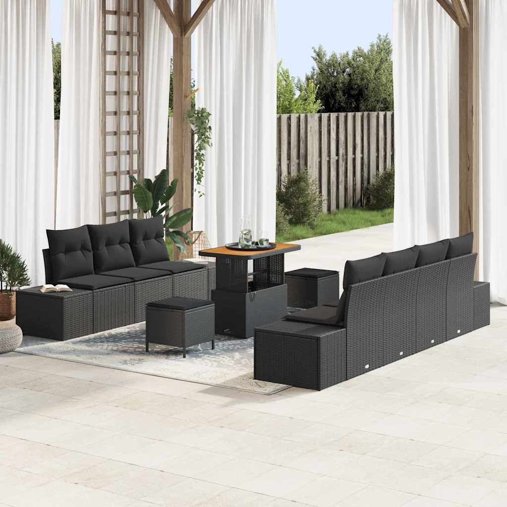 Garden Sofa Set with Cushion 10 pcs Black 90 x 55 x 71 cm