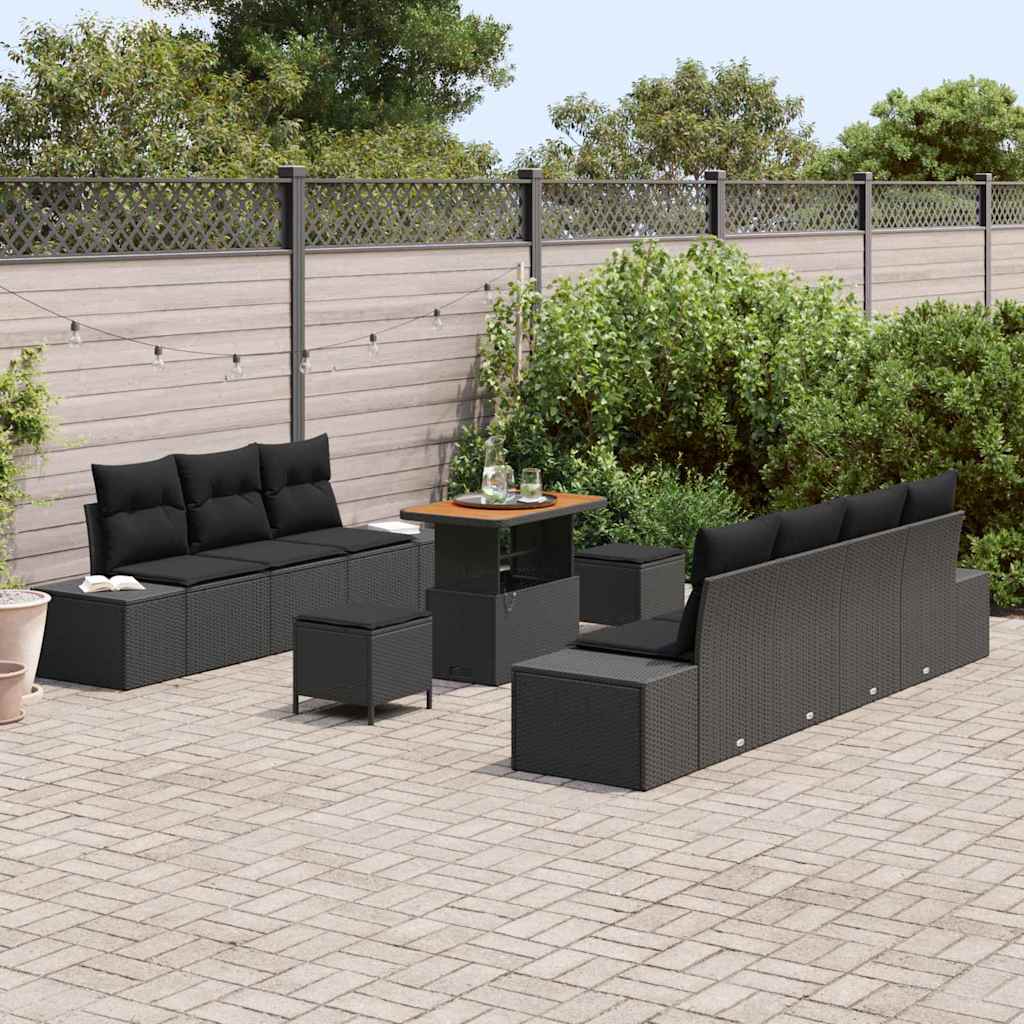 Garden Sofa Set with Cushion 10 pcs Black 90 x 55 x 71 cm