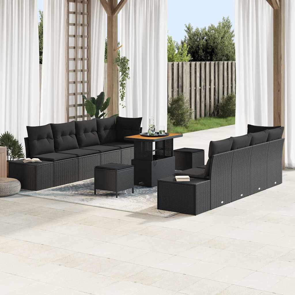 Garden Sofa Set with Cushion 11 pcs Black 90 x 55 x 71 cm