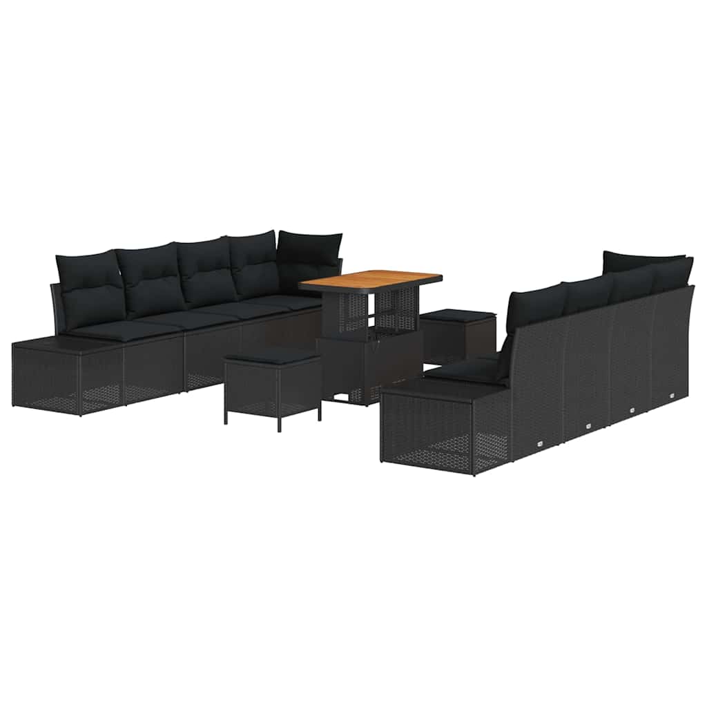 Garden Sofa Set with Cushion with Storage 11 pcs Black