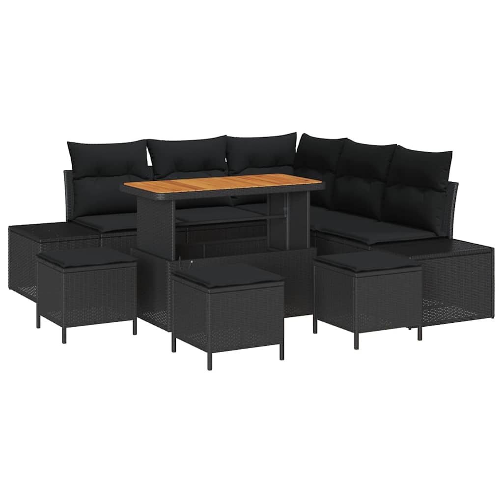 Garden Sofa Set with Storage 9 pcs Black Poly rattan