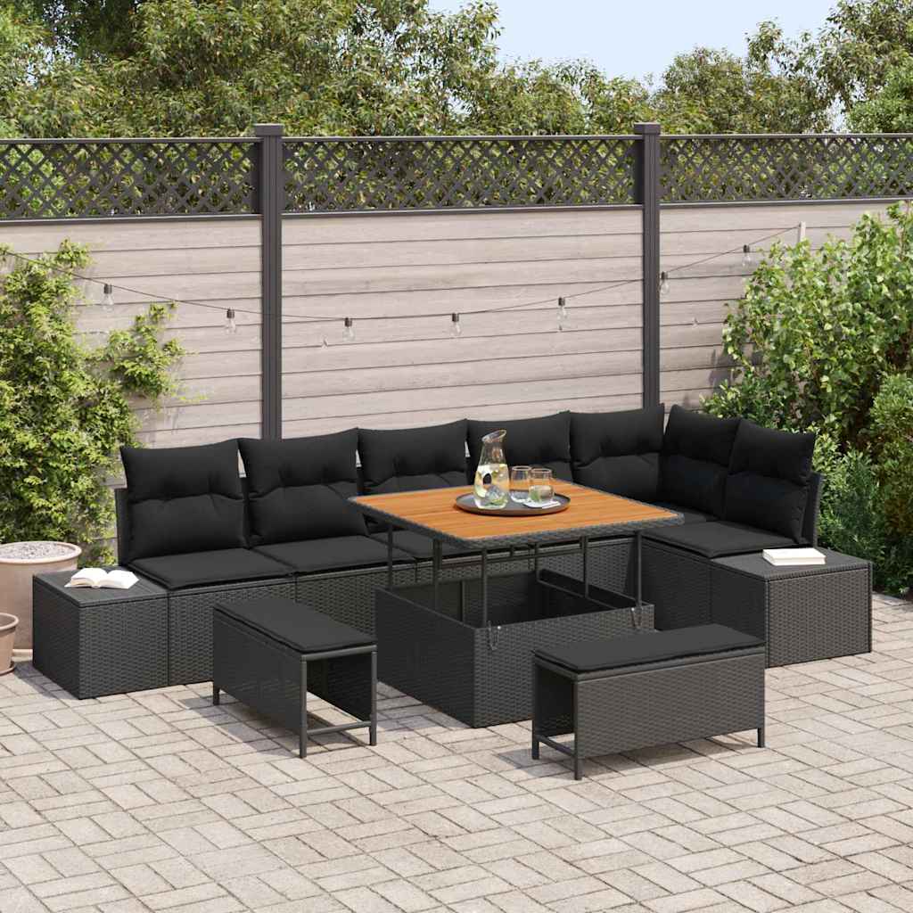 Garden Sofa Set 9 pcs Black Poly Rattan and Powder-Coated Steel