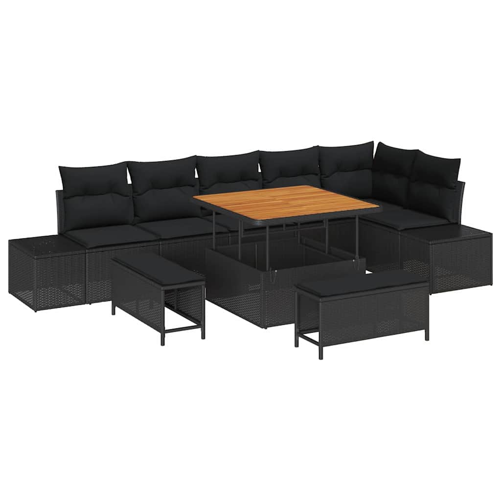 Garden Sofa Set 9 pcs Black Poly Rattan and Powder-Coated Steel