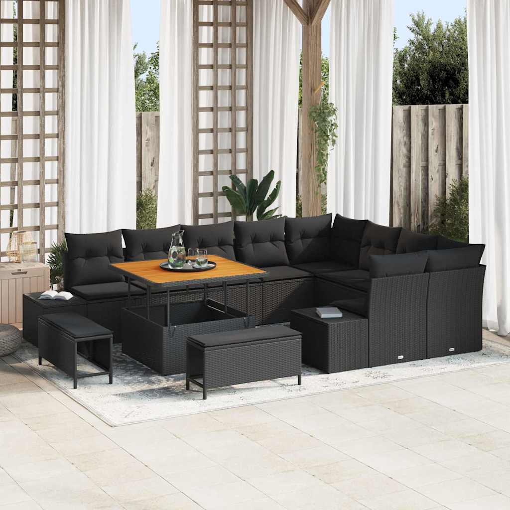 Garden Sofa Set with Cushion with Storage 12 pcs Black