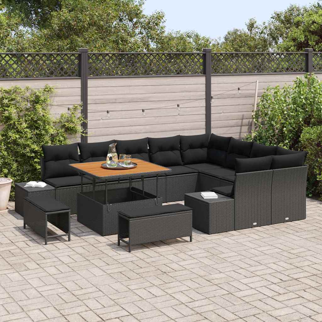 Garden Sofa Set with Cushion with Storage 12 pcs Black