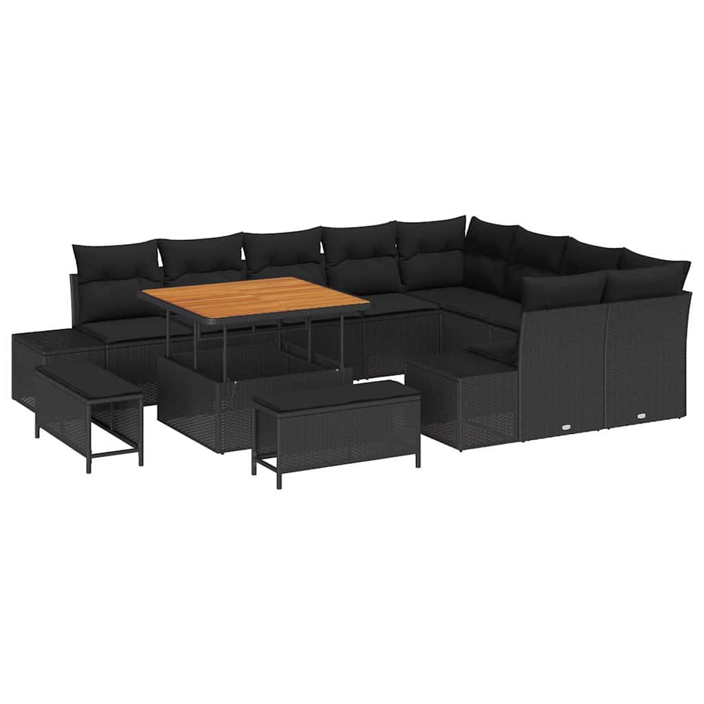 Garden Sofa Set with Cushion with Storage 12 pcs Black
