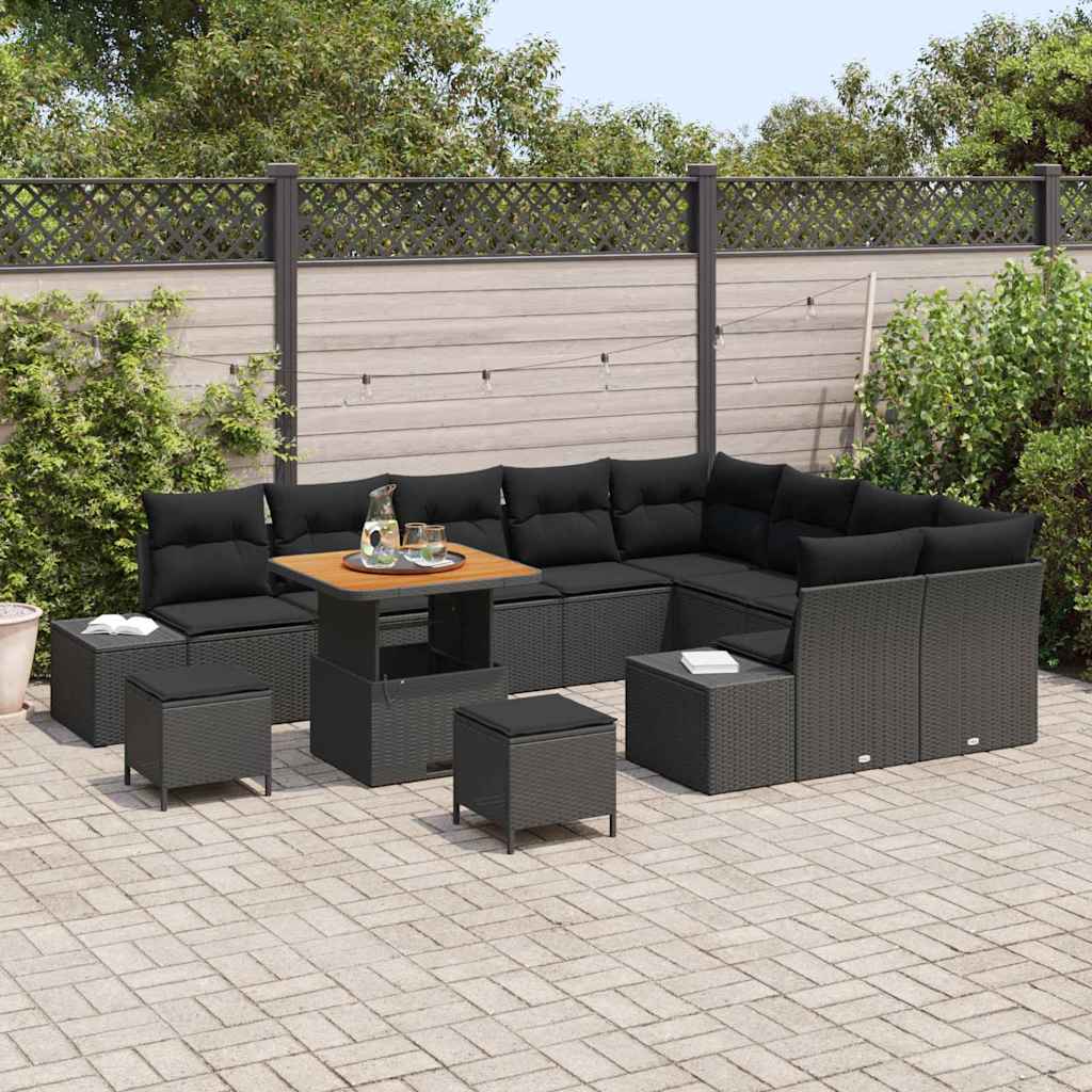 Garden Sofa Set with Cushion with Storage 12 pcs Black