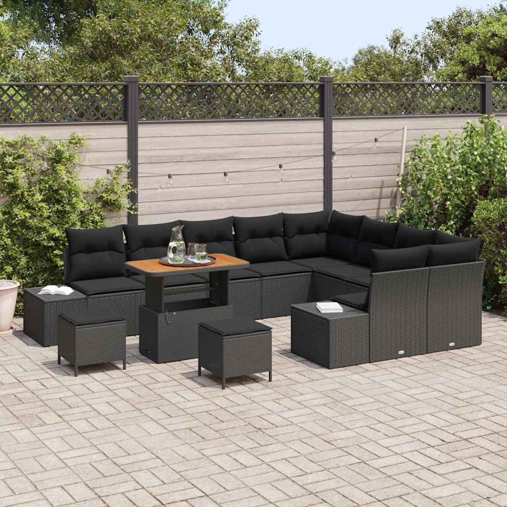 Garden Sofa Set with Cushion with Storage 12 pcs Black