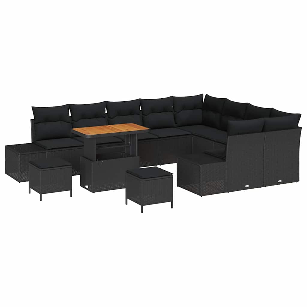 Garden Sofa Set with Cushion with Storage 12 pcs Black