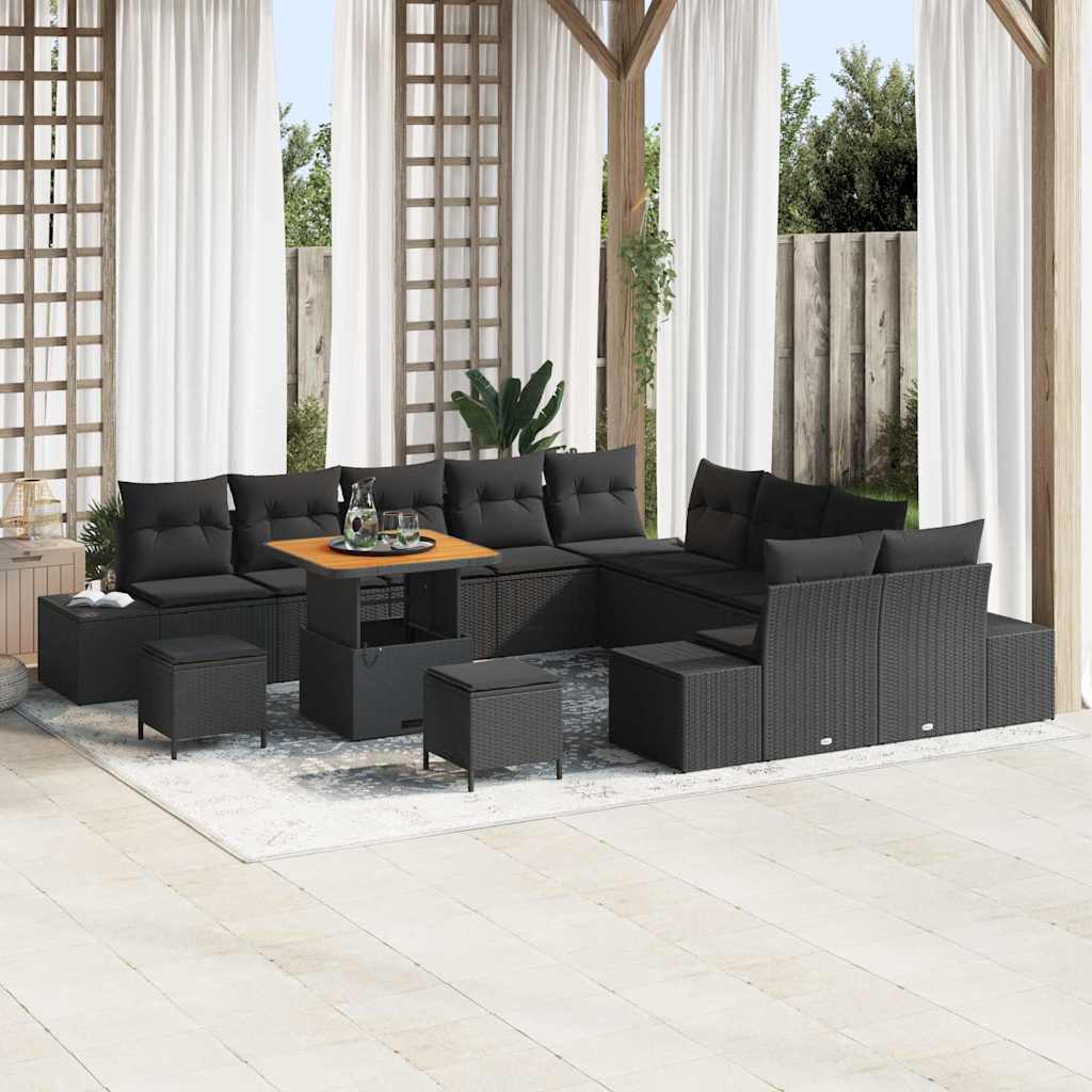 Garden Sofa Set with Cushion 13 pcs Black 80 x 80 x 71 cm