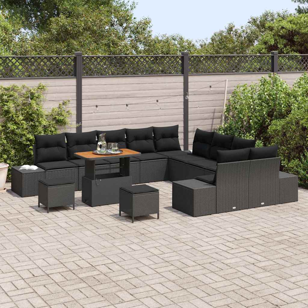Garden Sofa Set with Cushion with Storage 13 pcs Black
