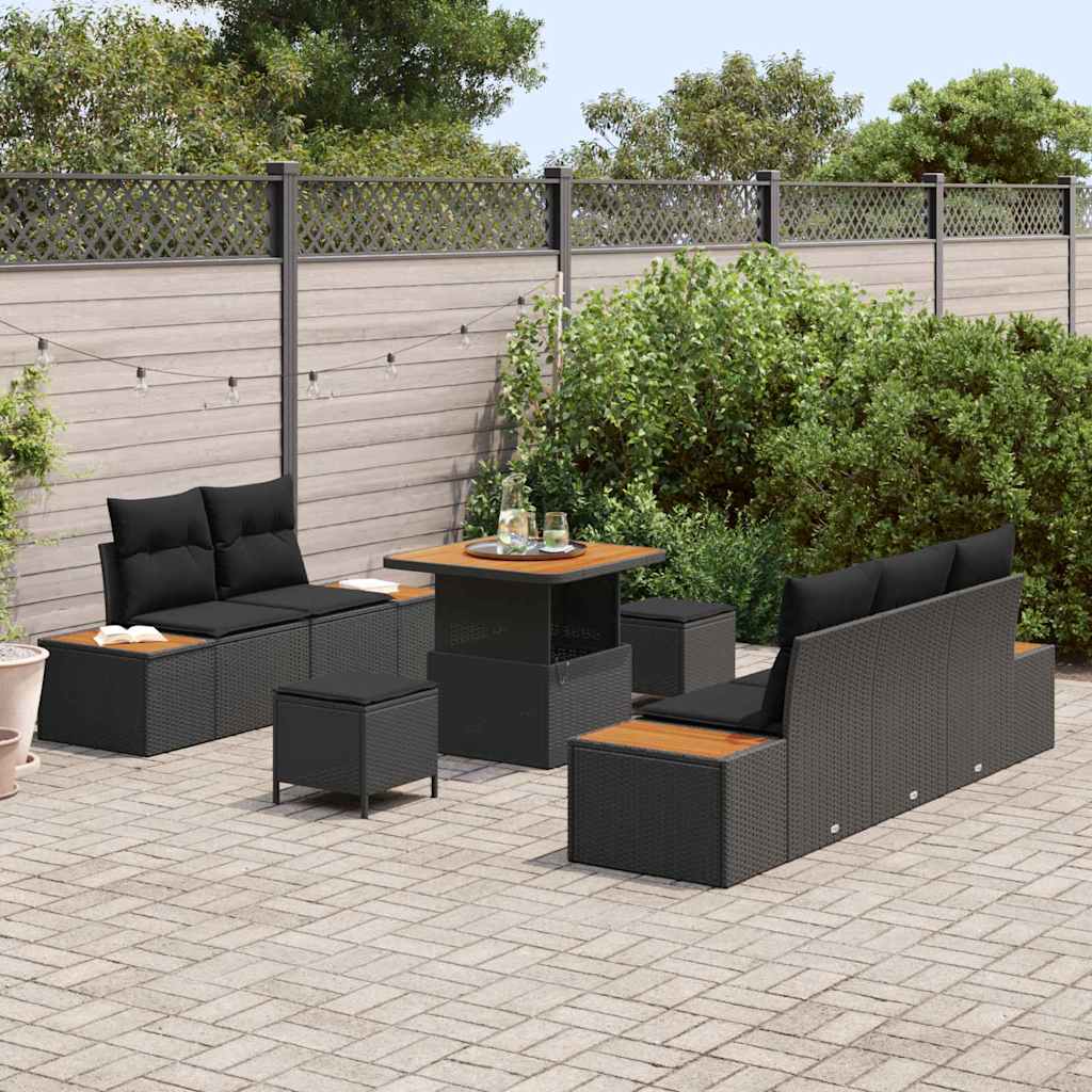 Garden Sofa Set with Cushion 8 pcs Black 80 x 80 x 71 cm
